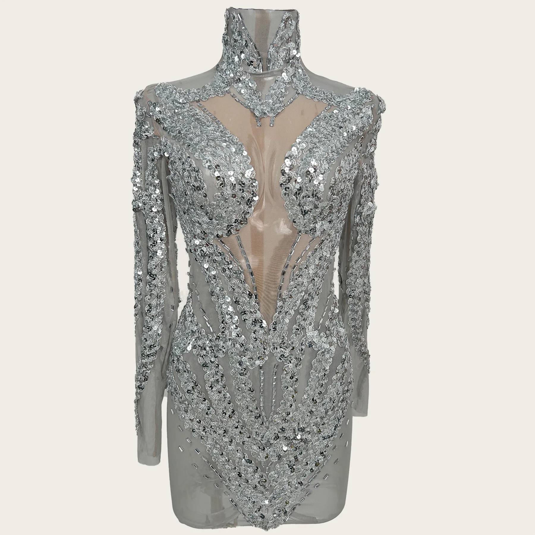 Silver Sequins Sparkly Mini Dress Long Sleeves See Through Mesh Tight Fitting Dresses Club Sexy Showgirl Dance Outfit Feixiang
Silver Sequins Sparkly Mini Dress Long Sleeves See Through Mesh Tight Fitting Dresses Club Sexy Showgirl Dance Outfit Feixiang