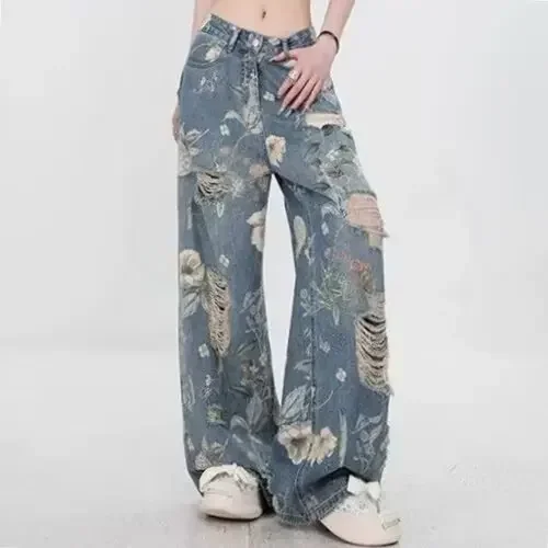 Vintage Floral-Print Ripped Jeans Women's High-Waisted Straight-Leg Bell Bottoms Casual Style Summer Thinning 2025 Fashion
Vintage Floral-Print Ripped Jeans Women's High-Waisted Straight-Leg Bell Bottoms Casual Style Summer Thinning 2025 Fashion