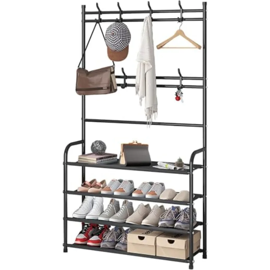 31.5" Hall Tree Shoe Storage Bench with 4 Tiers and 8 Hooks Multipurpose Coat Rack for Entryway Hallway Bedroom Office Space Sa
31.5" Hall Tree Shoe Storage Bench with 4 Tiers and 8 Hooks Multipurpose Coat Rack for Entryway Hallway Bedroom Office Space Sa