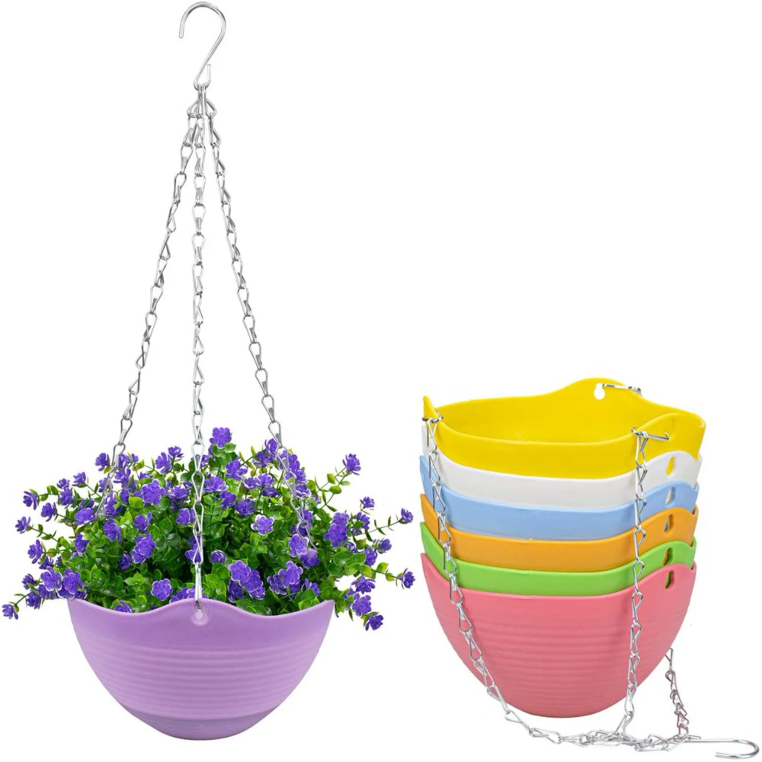 7-Pack 8 inch Hanging Planter Baskets for Outdoor Indoor Garden - Flower Pot with Drainer, Hanging Chain - 7 Colors Available
7-Pack 8 inch Hanging Planter Baskets for Outdoor Indoor Garden - Flower Pot with Drainer, Hanging Chain - 7 Colors Available