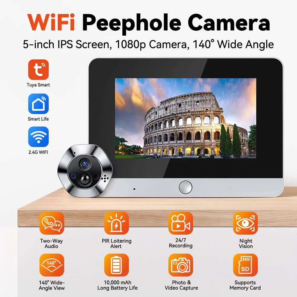 5" LCD Peephole Door Camera Bidirectional Audio Intercom System Two-Way Voice Talk Smart Visual Door Viewer Indoor Monitor
5" LCD Peephole Door Camera Bidirectional Audio Intercom System Two-Way Voice Talk Smart Visual Door Viewer Indoor Monitor