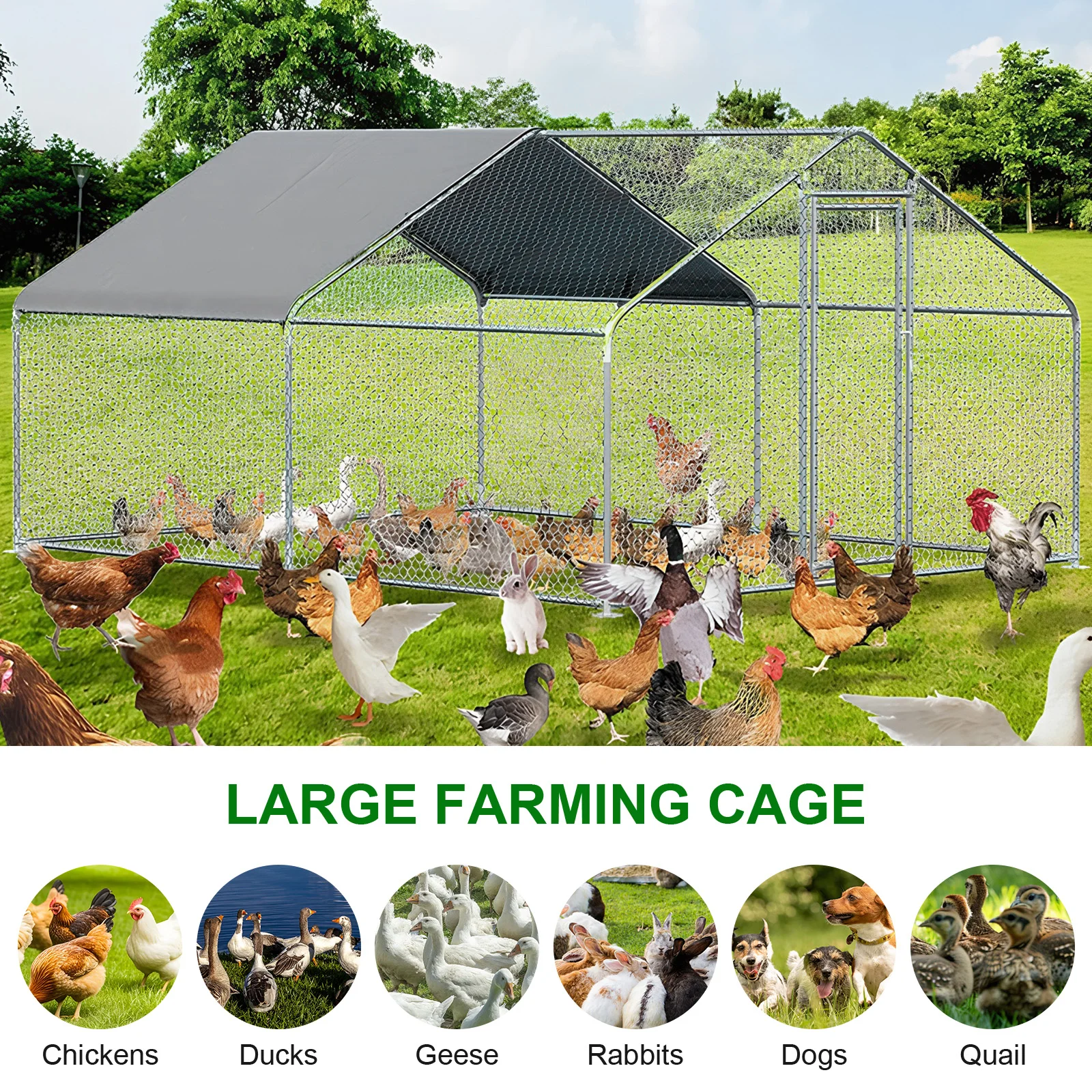 9.84x13.12x6.56FT Metal Chicken Run with Cover Walk in Fence Cage Spire Shaped for Outdoor and Yard Farm Use
9.84x13.12x6.56FT Metal Chicken Run with Cover Walk in Fence Cage Spire Shaped for Outdoor and Yard Farm Use