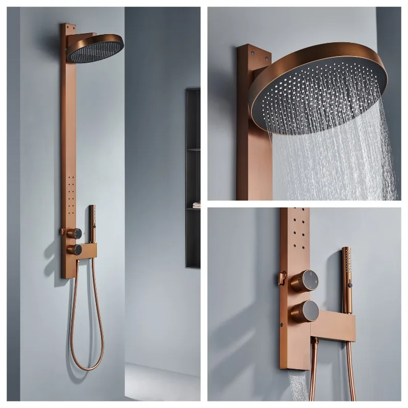 2026 Retro Brushed Rose Gold Shower System, French-Style Hot/Cold Control with Waist Jet Spray, Luxury Wall-Mounted Column Set
2026 Retro Brushed Rose Gold Shower System, French-Style Hot/Cold Control with Waist Jet Spray, Luxury Wall-Mounted Column Set