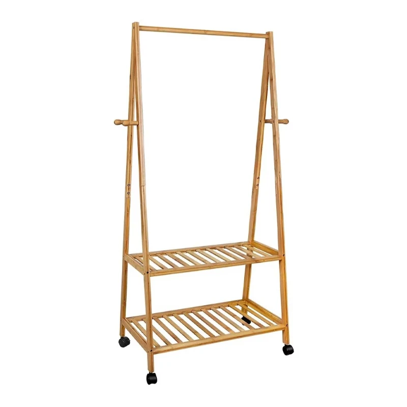 2 layers of storage rack with wheels, clothing bamboo coat rack
2 layers of storage rack with wheels, clothing bamboo coat rack