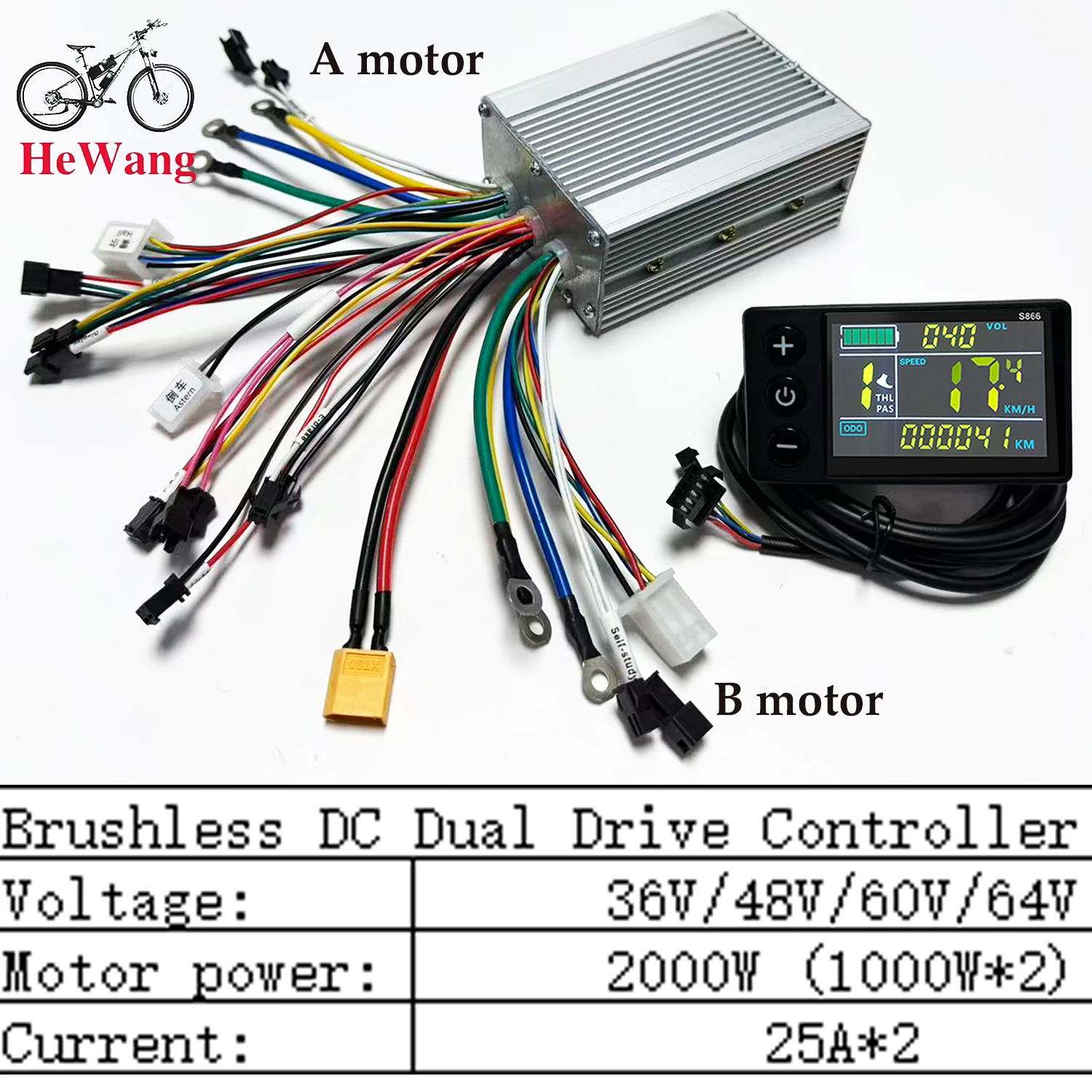 350W-2000W BLDC Dual-Drive Motor Sine Wave E-bike Controller with S866 UART NO.2 Protocol 36V-64V 25A-50A 3-Mode for E-Go-Kart
350W-2000W BLDC Dual-Drive Motor Sine Wave E-bike Controller with S866 UART NO.2 Protocol 36V-64V 25A-50A 3-Mode for E-Go-Kart