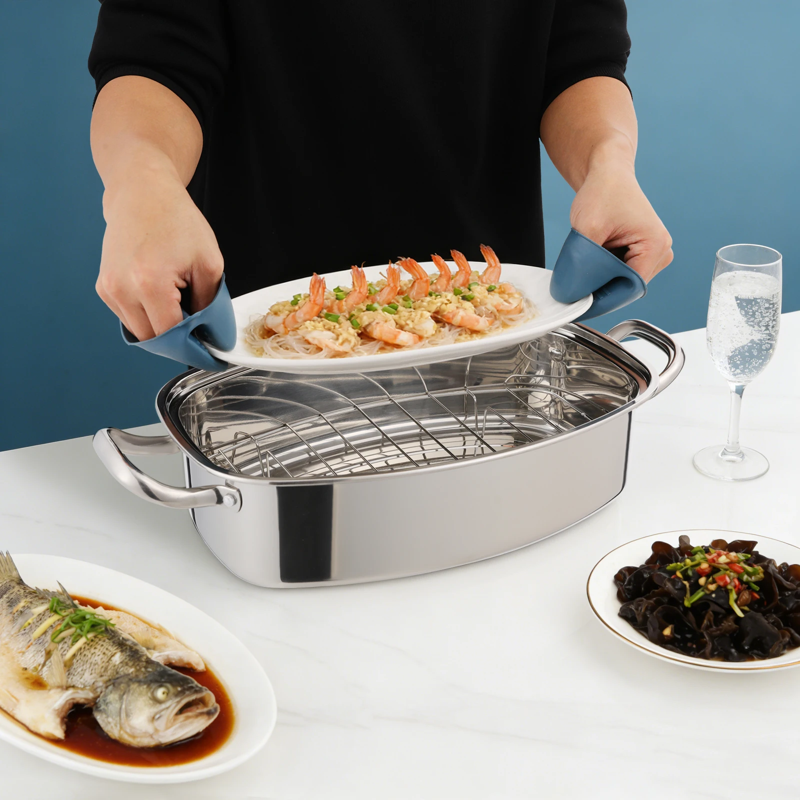 Steel Steamer 304 Stainless Large Multi-Use Steaming Pot with Timer & Glass Lid for Whole Fish Vegetables Soup Silver
Steel Steamer 304 Stainless Large Multi-Use Steaming Pot with Timer & Glass Lid for Whole Fish Vegetables Soup Silver