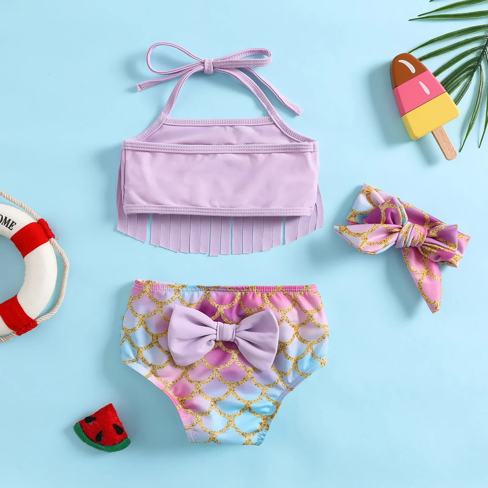 Summer Girls Two-piece Swimsuit Bikini Baby Cute Fish Scale Print Tassels Halter Tankini Set Toddler Swimwear Vacation Beachwear
Summer Girls Two-piece Swimsuit Bikini Baby Cute Fish Scale Print Tassels Halter Tankini Set Toddler Swimwear Vacation Beachwear