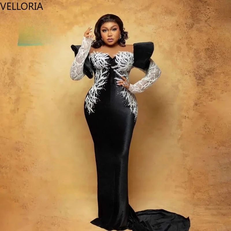 Black Velvet Mermaid Evening Dress Long Sleeve Beaded Ball Gown Party Dress Vestdos De Fiesta Customized
Black Velvet Mermaid Evening Dress Long Sleeve Beaded Ball Gown Party Dress Vestdos De Fiesta Customized