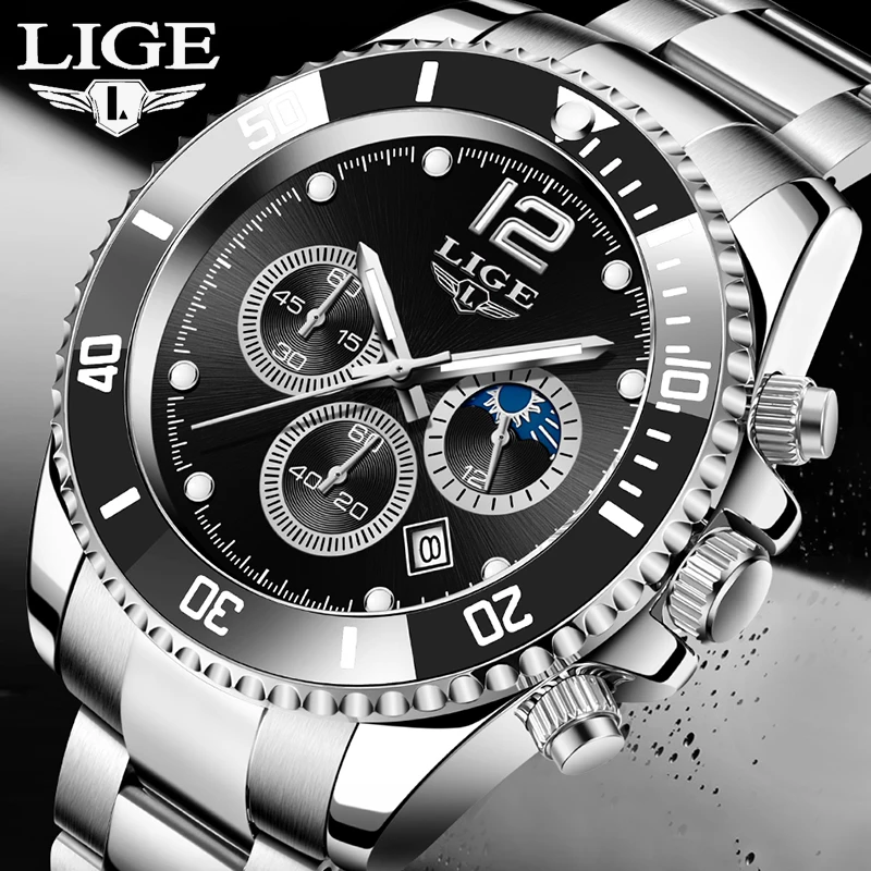 LIGE top original men's watch business luminous moon phase Man watch calendar waterproof quartz clock military watches men reloj
LIGE top original men's watch business luminous moon phase Man watch calendar waterproof quartz clock military watches men reloj