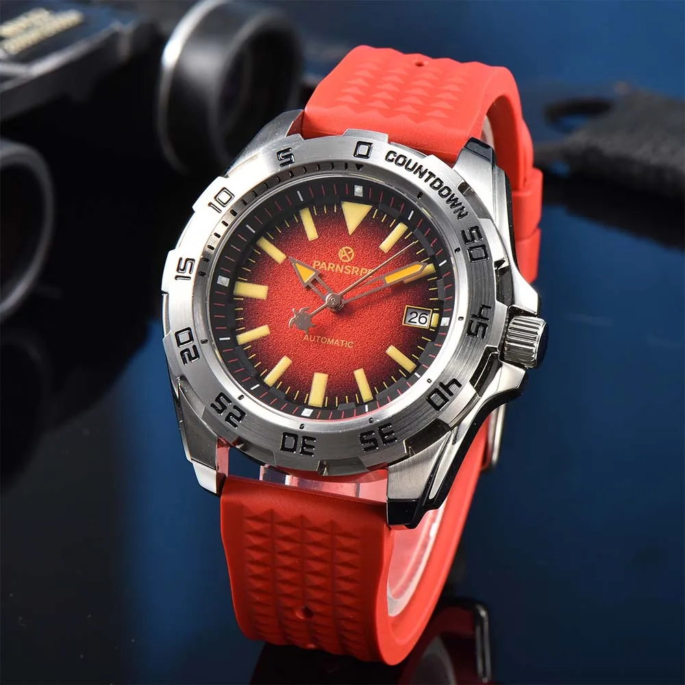 New NH35 Automatic Watch for Men Sport Dive 44mm Red Luminous Dial Silicone Strap Sapphire Crystal Date Display
New NH35 Automatic Watch for Men Sport Dive 44mm Red Luminous Dial Silicone Strap Sapphire Crystal Date Display