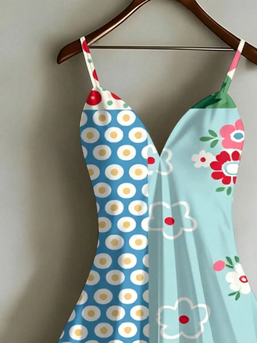 Womens Summer Slip Dress Floral And Polka Dot Print V Neck Beach Vacation Dress
Womens Summer Slip Dress Floral And Polka Dot Print V Neck Beach Vacation Dress