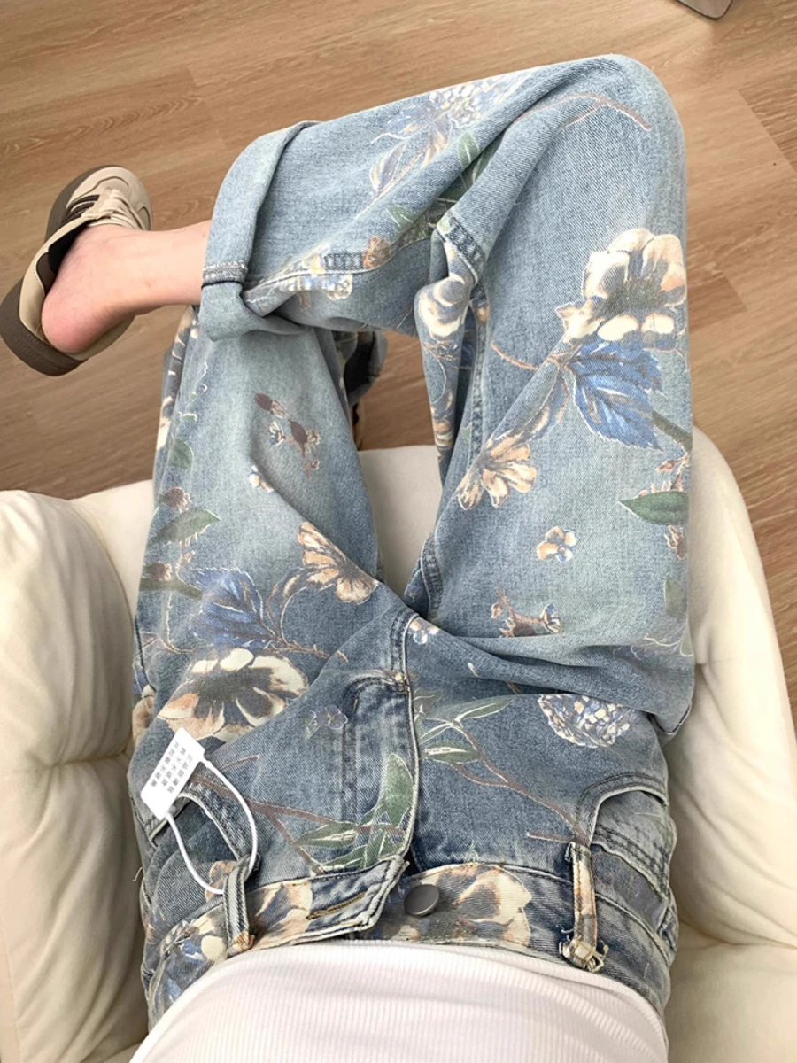 Retro American Blue Print Wide Leg Jeans Women's Spring New Loose Floor-Length Straight Cut Pants High Waist Denim
Retro American Blue Print Wide Leg Jeans Women's Spring New Loose Floor-Length Straight Cut Pants High Waist Denim