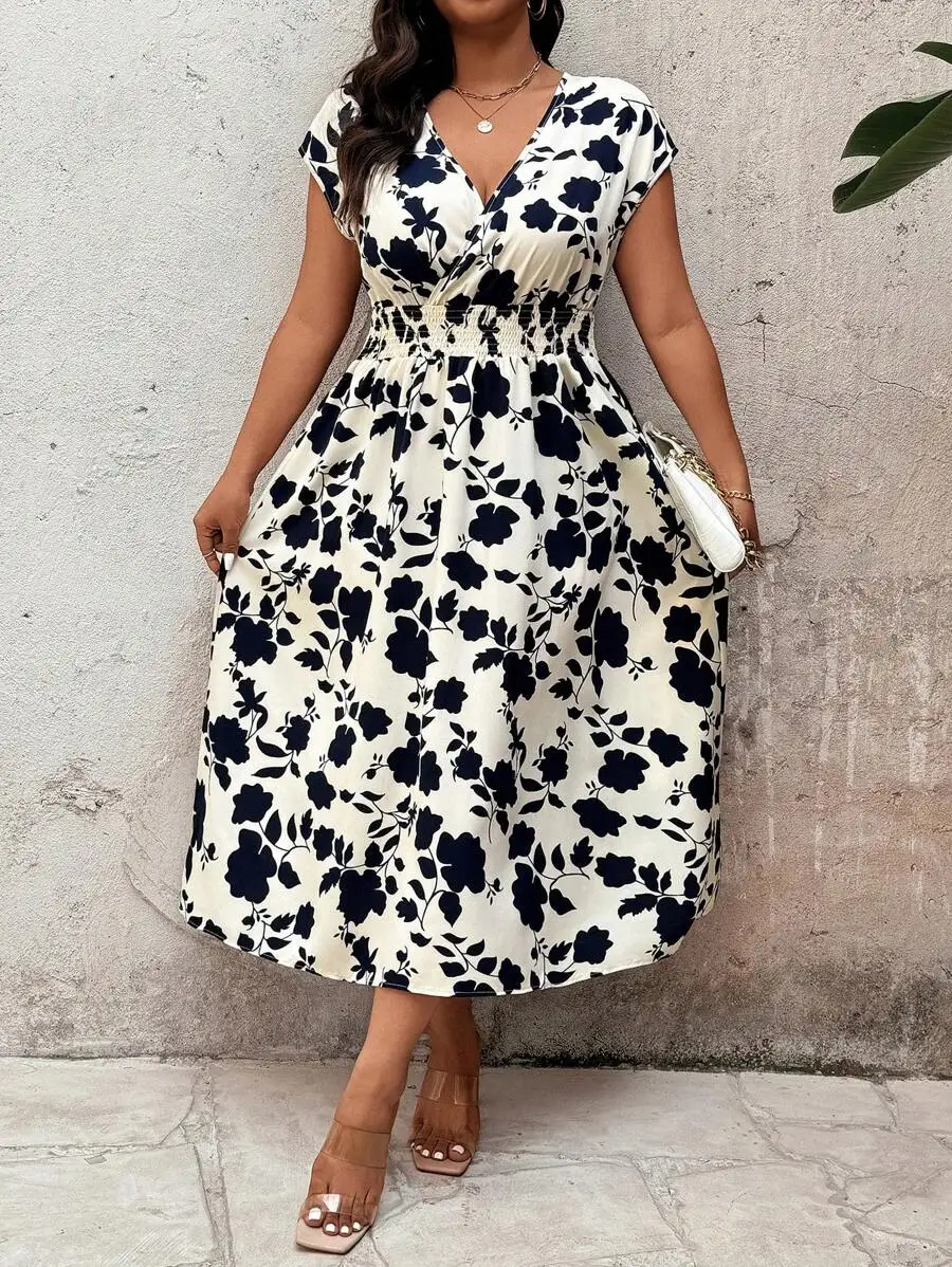 Floral Print Wrap Dress With Smocked Waist For Women Casual Vacation Dress
Floral Print Wrap Dress With Smocked Waist For Women Casual Vacation Dress