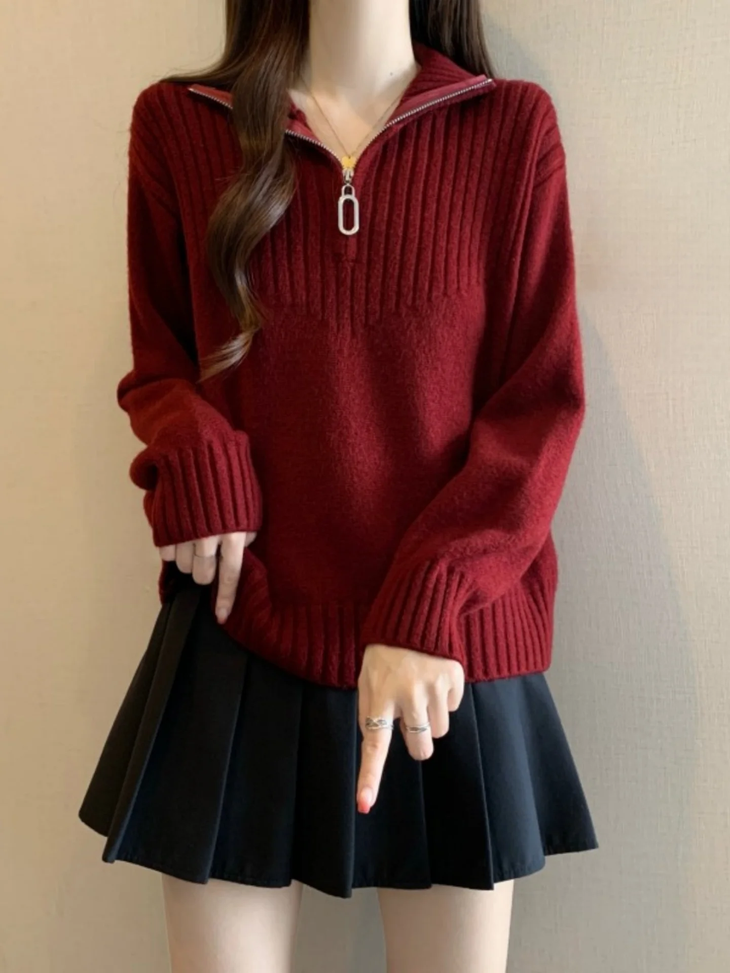 Red Half Zipper Stand Collar Knitted Sweater Women's Spring Autumn plus Size Slimming Short Base Layer Shirt Korean Style
Red Half Zipper Stand Collar Knitted Sweater Women's Spring Autumn plus Size Slimming Short Base Layer Shirt Korean Style