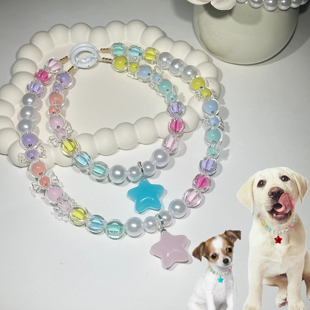 Stylish Colorful Beaded Dog Collar with Star Pendant - Lightweight Plastic & White Pearl Design Fashionable Necklaces Choker
Stylish Colorful Beaded Dog Collar with Star Pendant - Lightweight Plastic & White Pearl Design Fashionable Necklaces Choker