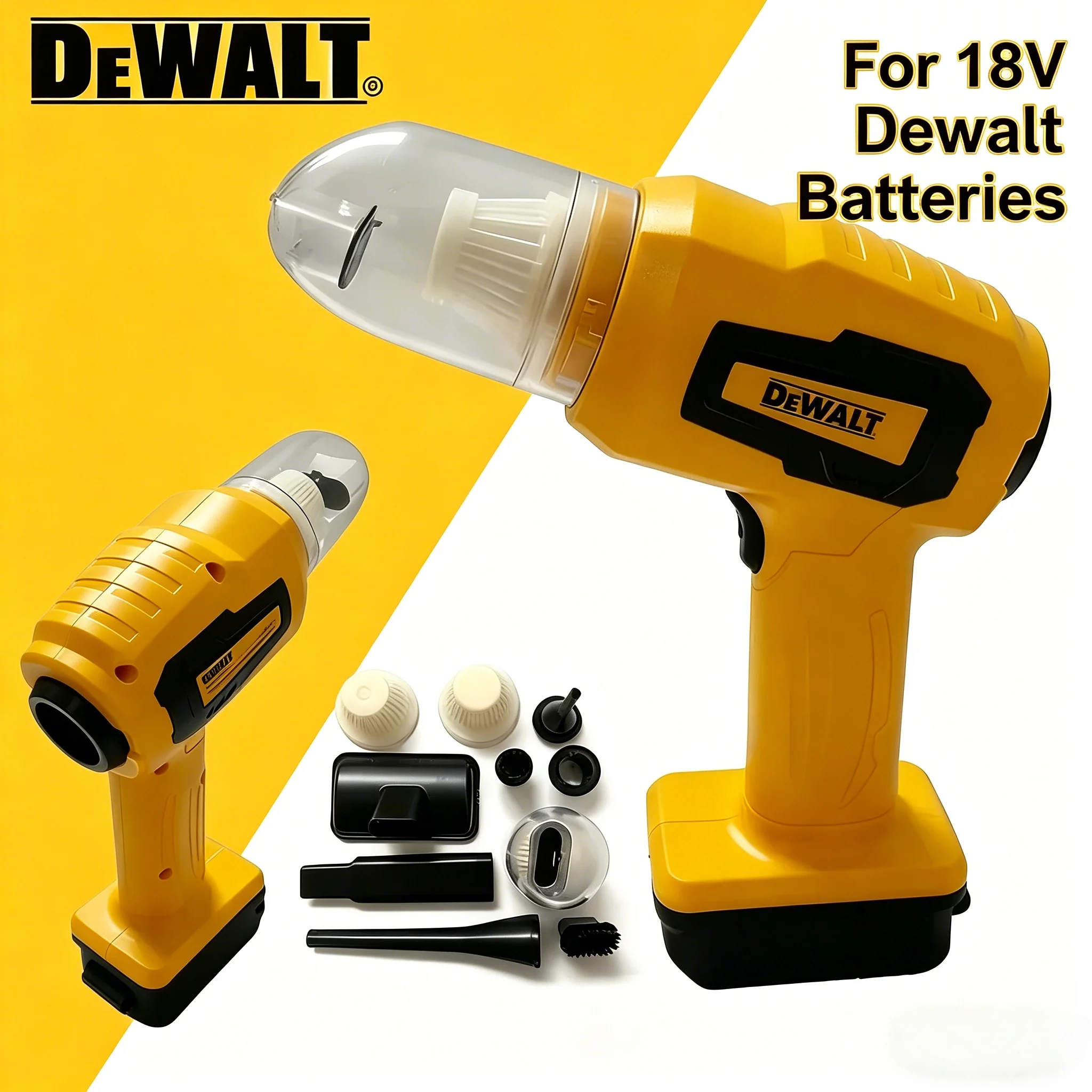 Беспроводной ручной пылесос DEWALT Mini Strong Suction с высокой мощностью всасывания и функцией выдува, 7 насадок, для аккумуляторов 18В/20В
Беспроводной ручной пылесос DEWALT Mini Strong Suction с высокой мощностью всасывания и функцией выдува, 7 насадок, для аккумуляторов 18В/20В