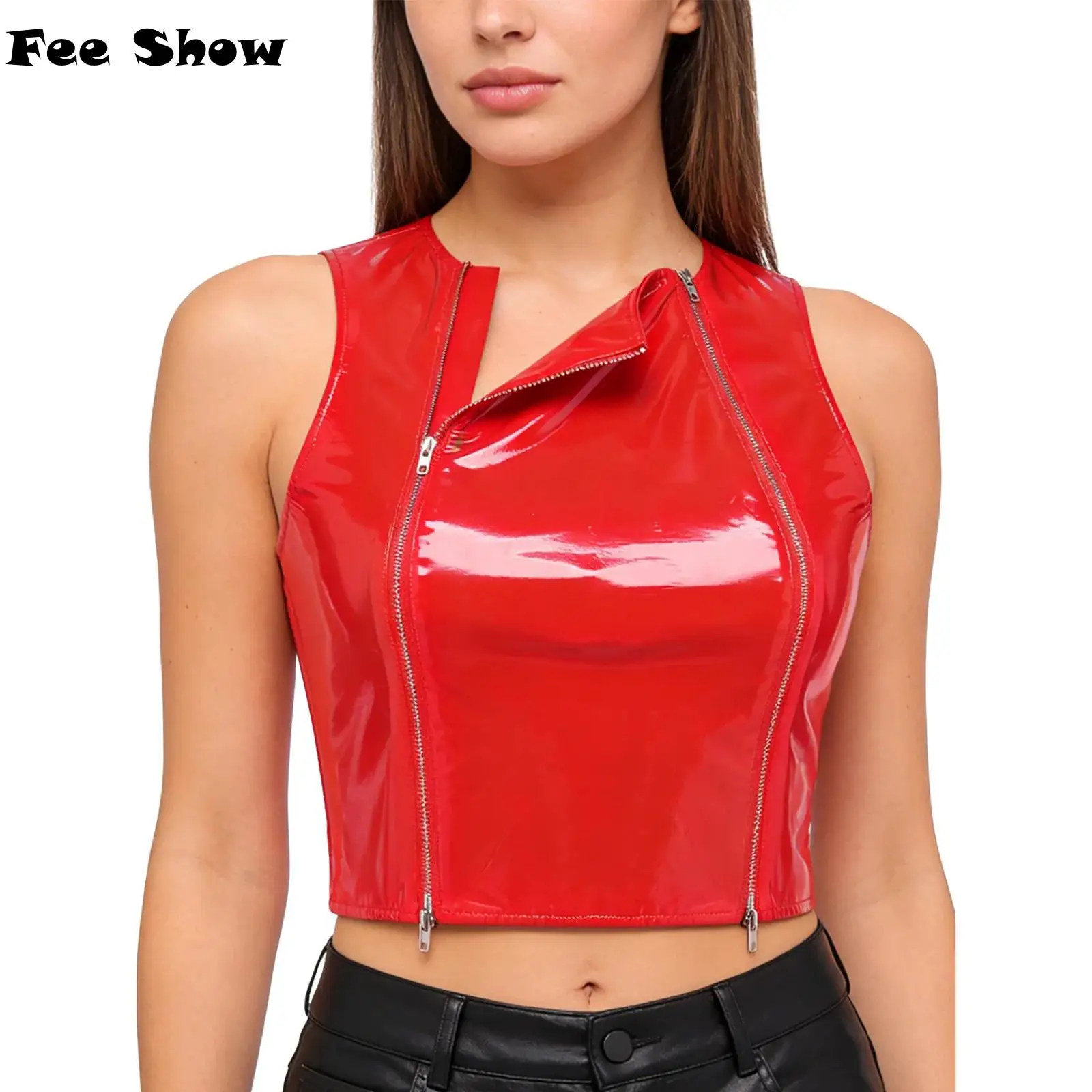 Womens Slim-fit Glossy Cropped Vest Wet Look PU Leather Crop Top Front Dual Zippers Sleeveless Tank Top Rave Party Clubwear
Womens Slim-fit Glossy Cropped Vest Wet Look PU Leather Crop Top Front Dual Zippers Sleeveless Tank Top Rave Party Clubwear