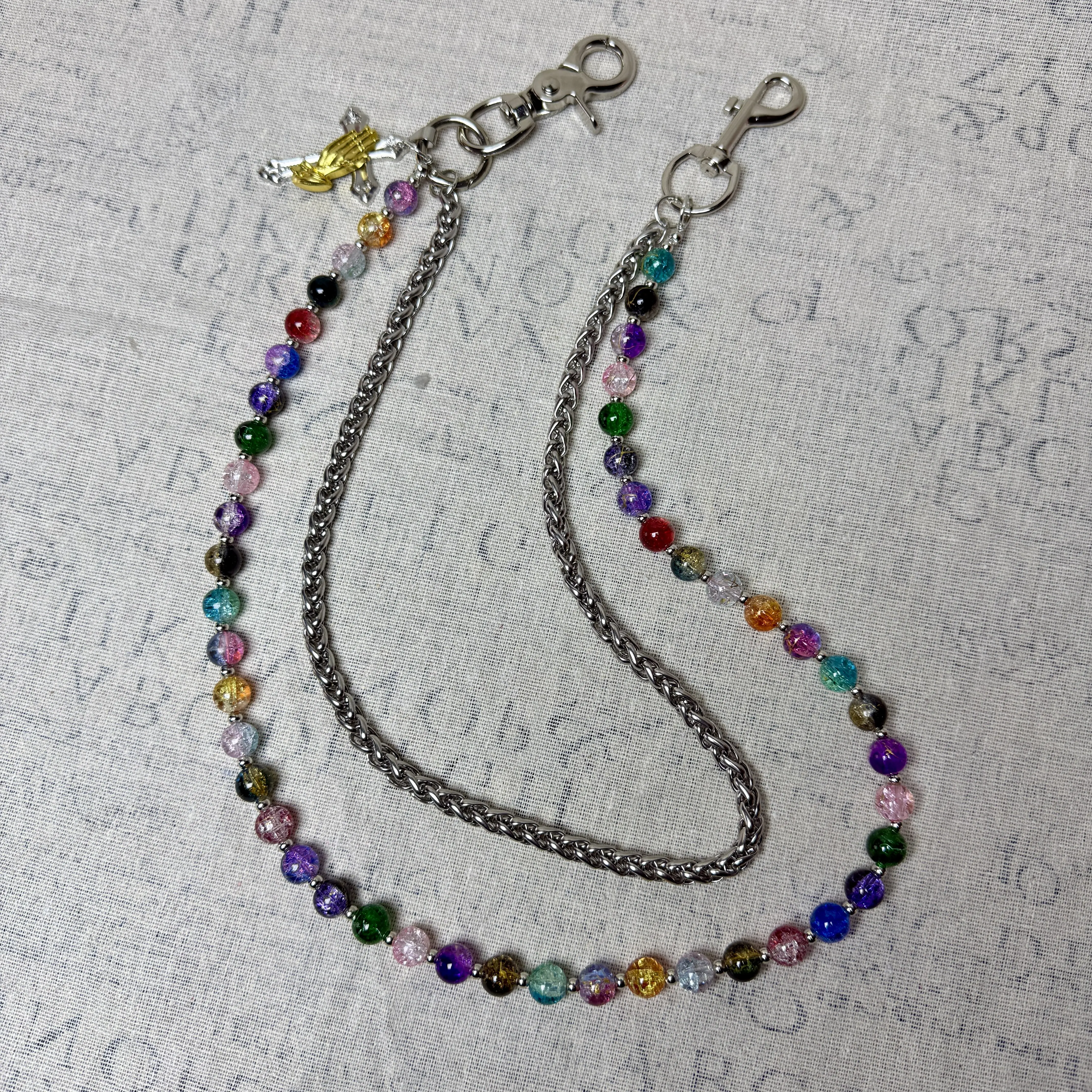 Original handmade punk style neutral denim pants chain colorful round bead fashion bag pendant
Original handmade punk style neutral denim pants chain colorful round bead fashion bag pendant
