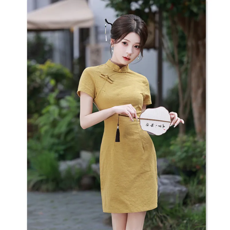 Pure Yellow Jacquard Cotton Short Cheongsam Qi Pao Summer New Fashion Improvement Young Girl Daily Skirt
Pure Yellow Jacquard Cotton Short Cheongsam Qi Pao Summer New Fashion Improvement Young Girl Daily Skirt