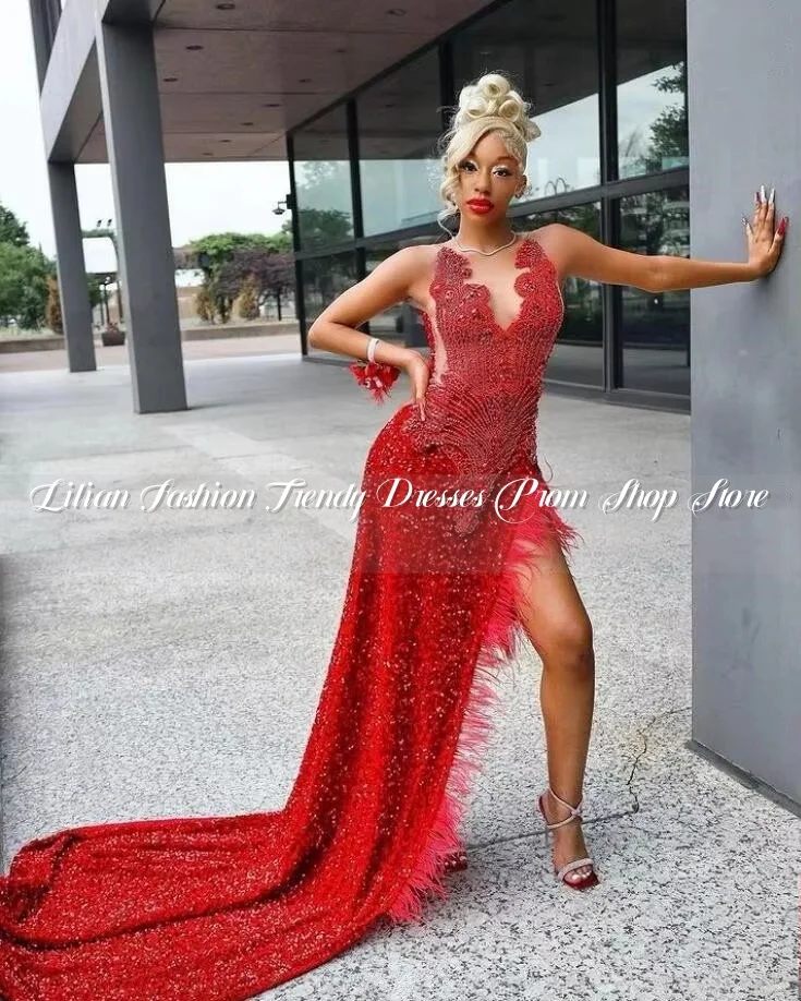 Red Velvet Sparkly Mermaid Prom Occasion Dresses for Women Luxury Diamond Crystal Slit Evening Ceremony vestidos de gala Custom
Red Velvet Sparkly Mermaid Prom Occasion Dresses for Women Luxury Diamond Crystal Slit Evening Ceremony vestidos de gala Custom