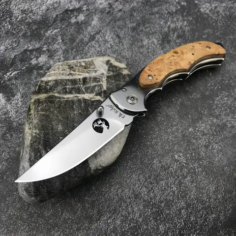 Alta qualidade elk ridge 519 faca dobrável 440c espelho lâmina de madeira lidar com afiada edc bolso faca ao ar livre sobrevivência acampamento faca