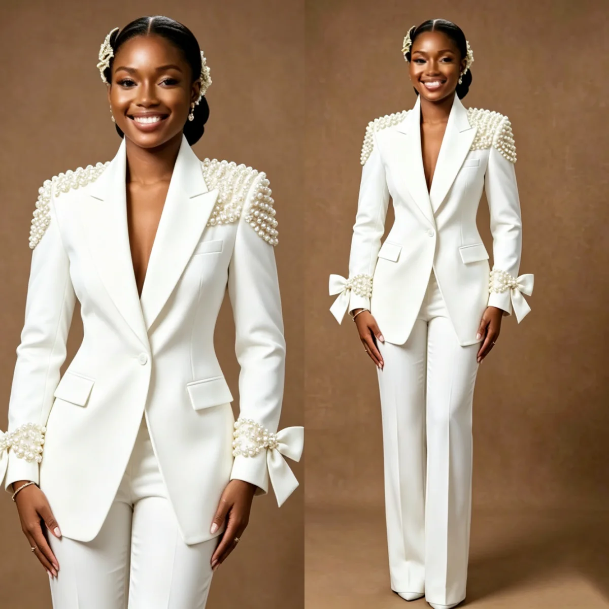 Elegant Pearls Women Pants Suits 2 Pieces Long Sleeve Plus Size Customized Wedding Mother Suits Party Prom Outfits
Elegant Pearls Women Pants Suits 2 Pieces Long Sleeve Plus Size Customized Wedding Mother Suits Party Prom Outfits