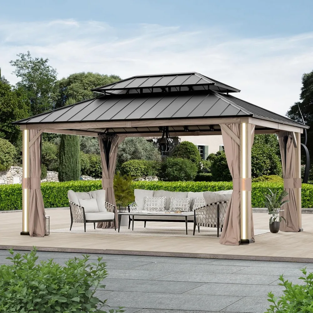 Modern Shade Hardtop Gazebo 12' x 16' with 4 LED Lights, Outdoor Gazebo with Double Roof, Aluminum Frame, Patio Pavilion
Modern Shade Hardtop Gazebo 12' x 16' with 4 LED Lights, Outdoor Gazebo with Double Roof, Aluminum Frame, Patio Pavilion