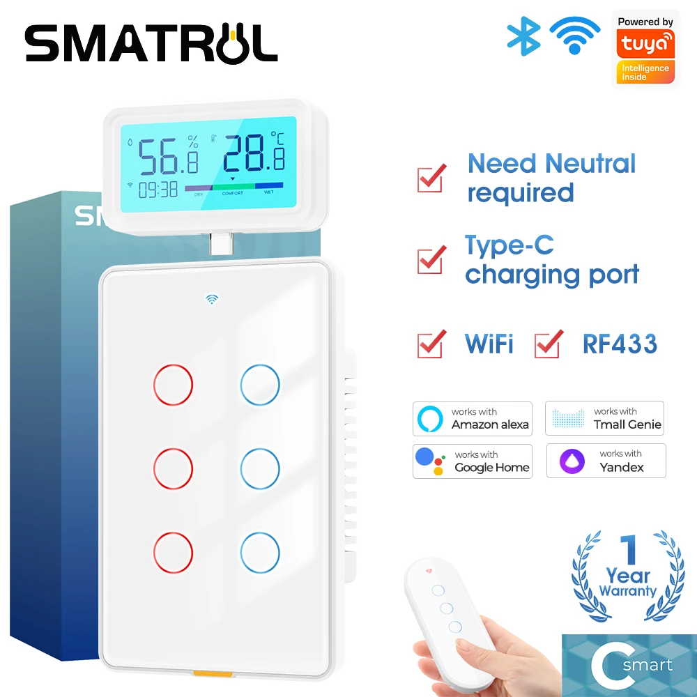 Умный переключатель Tuya WiFi + RF433, настенный сенсорный переключатель, 110-240 В, Type-C, нулевой пожарный провод, синхронизация, голосовое применение, домашнее освещение
Умный переключатель Tuya WiFi + RF433, настенный сенсорный переключатель, 110-240 В, Type-C, нулевой пожарный провод, синхронизация, голосовое применение, домашнее освещение