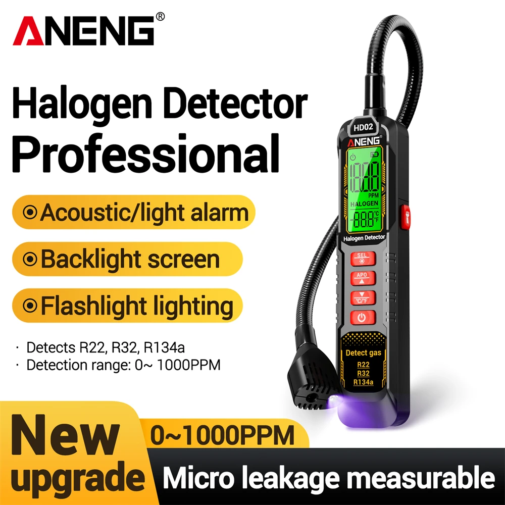 ANENG HD02 Halogen Leak Detector R22/R32/R134a Gas Detector Analyzer Rechargable Refrigerant Gas Air Conditioning Tester Tools
ANENG HD02 Halogen Leak Detector R22/R32/R134a Gas Detector Analyzer Rechargable Refrigerant Gas Air Conditioning Tester Tools