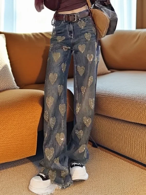 Spring 2026 High Waist Loose Fit Faionable Distred Denim Jeans Women's Heart aped Wide Leg Pants Non Fading Casual Sle
Spring 2026 High Waist Loose Fit Faionable Distred Denim Jeans Women's Heart aped Wide Leg Pants Non Fading Casual Sle