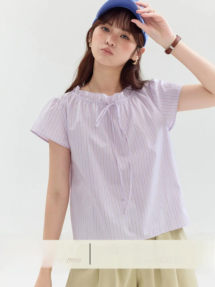 AMUU Original Purple Striped Drawstring Ruffle Collar Cotton Shirt Women's Summer New Style Pure Cotton Short Sleeve Top
AMUU Original Purple Striped Drawstring Ruffle Collar Cotton Shirt Women's Summer New Style Pure Cotton Short Sleeve Top