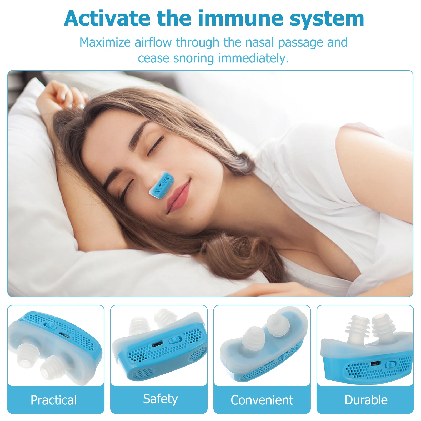 Electric Rechargeable Nasal for Improved Airflow Snore Reducing Device with Purification Filter
Electric Rechargeable Nasal for Improved Airflow Snore Reducing Device with Purification Filter