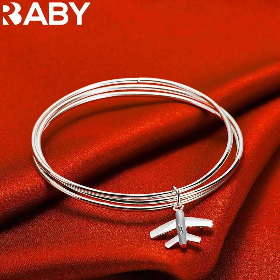 URBABY 925 Sterling Silver Aircraft Pendant Three Ring Bangle Bracelet For Women Fashion Jewelry Exquisite Party Accessories 
URBABY 925 Sterling Silver Aircraft Pendant Three Ring Bangle Bracelet For Women Fashion Jewelry Exquisite Party Accessories