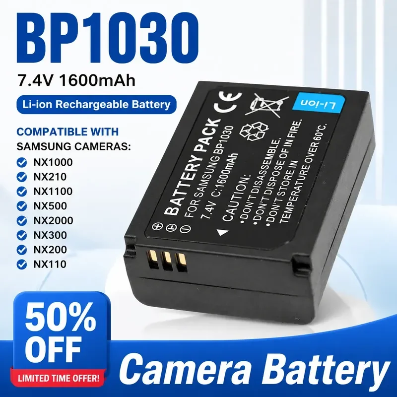 BP1030 Camera Battery 7.4V 1600mAh for Samsung NX1000 NX210 NX1100 NX500 NX2000 NX300 NX200 NX110 Li-ion Rechargeable Battery
BP1030 Camera Battery 7.4V 1600mAh for Samsung NX1000 NX210 NX1100 NX500 NX2000 NX300 NX200 NX110 Li-ion Rechargeable Battery