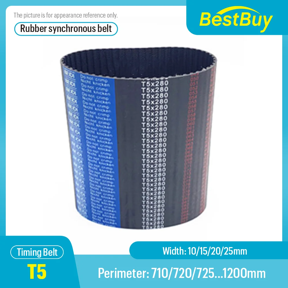 T5 Rubber Closed Loop Timing Belt Width 10/15/20/25mm Perimeter 710/720/725-1200mm Pitch 5mm Trapezoidal Tooth Synchronous Belt
T5 Rubber Closed Loop Timing Belt Width 10/15/20/25mm Perimeter 710/720/725-1200mm Pitch 5mm Trapezoidal Tooth Synchronous Belt