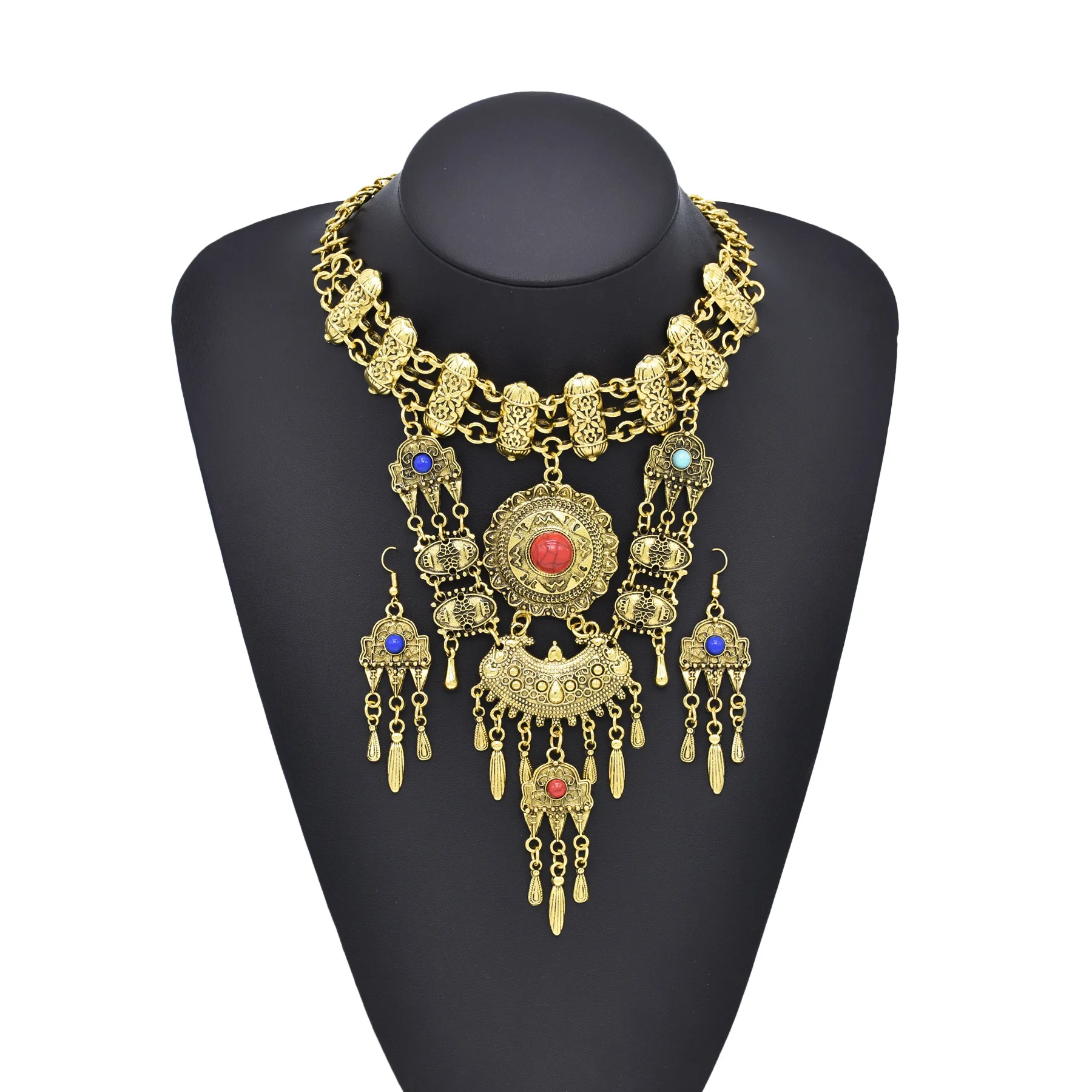 Exaggerated Necklace Earrings Set Bohemian Tassel Vintage Big Brand Alloy Electroplated Turquoise Clavicle Chain
Exaggerated Necklace Earrings Set Bohemian Tassel Vintage Big Brand Alloy Electroplated Turquoise Clavicle Chain