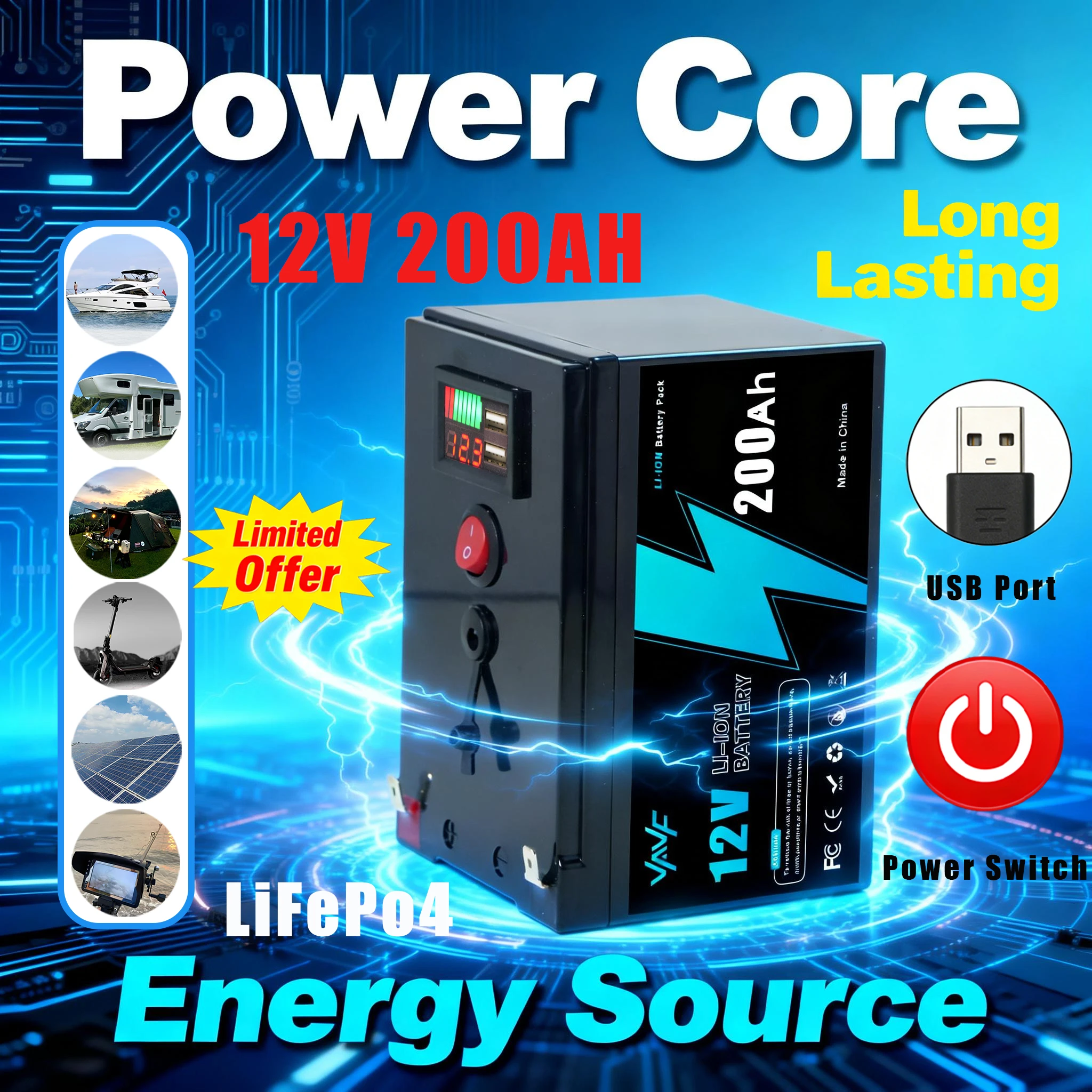 High-Capacity LiFePO4⏱️12V 200000mAH Battery with Built-in BMS-Solution for Solar Panels, Motorhomes, Yachts&Backup Power
High-Capacity LiFePO4⏱️12V 200000mAH Battery with Built-in BMS-Solution for Solar Panels, Motorhomes, Yachts&Backup Power