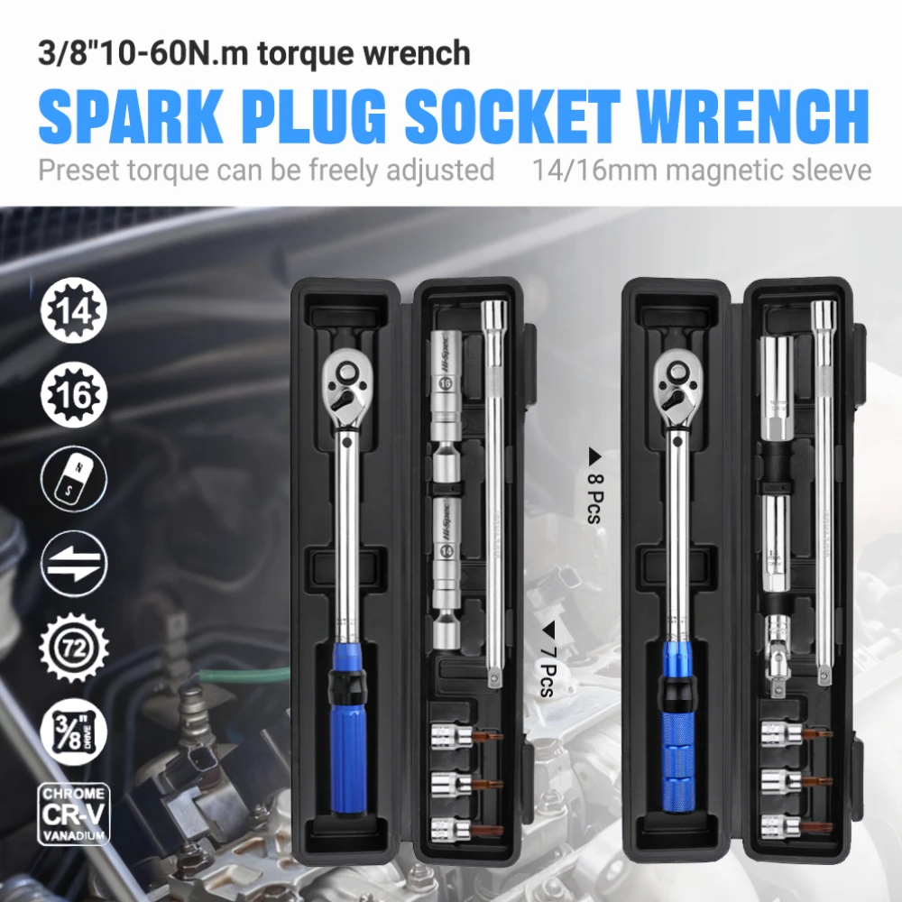 Precision Spark Plug Torque Wrench Set 3/8" Drive 10-60N.m - Includes Magnetic Spark Plug Socket for Engine Repair Services
Precision Spark Plug Torque Wrench Set 3/8" Drive 10-60N.m - Includes Magnetic Spark Plug Socket for Engine Repair Services