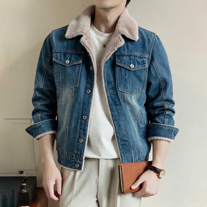 Retro Plus Velvet Denim Jackets Men Winter Thick Warm Fleece Lined Cowboy Workwear Jacket for Men's Casual Loose Sports Coats
Retro Plus Velvet Denim Jackets Men Winter Thick Warm Fleece Lined Cowboy Workwear Jacket for Men's Casual Loose Sports Coats