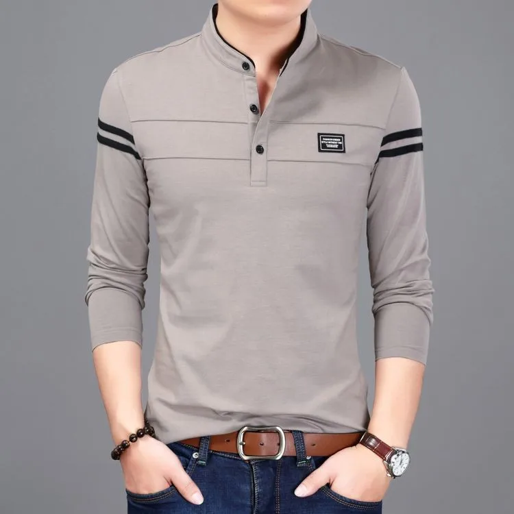 Men's Long Sleeved T-shirt Stand Up Collar with Three Buttons Made of Soft Cotton Fabric
Men's Long Sleeved T-shirt Stand Up Collar with Three Buttons Made of Soft Cotton Fabric