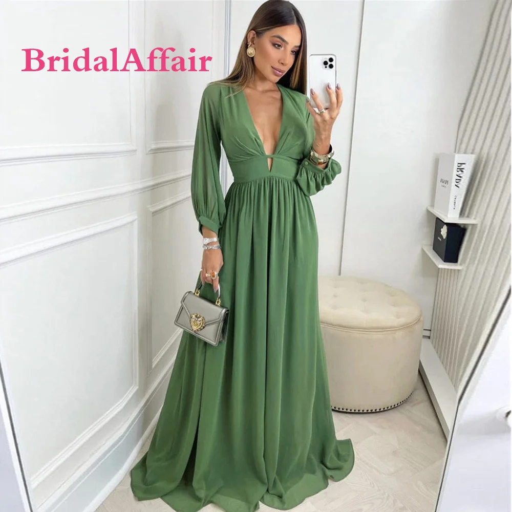 BridalAffair Simple A Line Dark Green Chiffon Prom Dress V Neck Long Sleeve Floor Length Women Party Gown Vintage Robe de soiree
BridalAffair Simple A Line Dark Green Chiffon Prom Dress V Neck Long Sleeve Floor Length Women Party Gown Vintage Robe de soiree