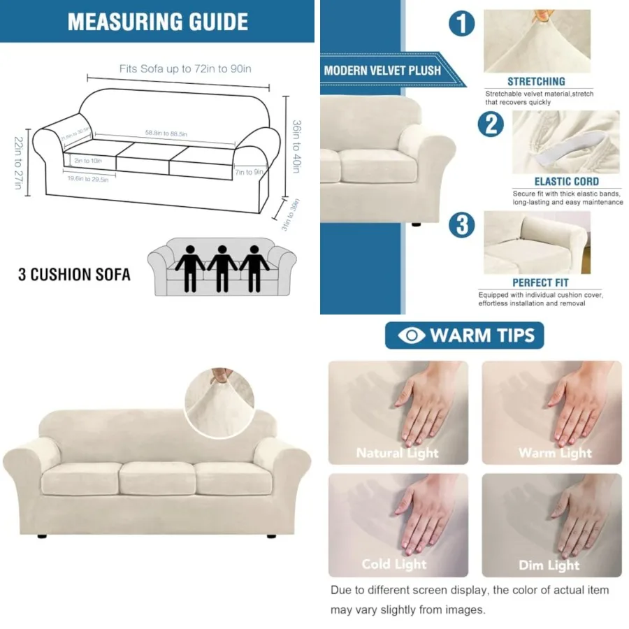 Modern Velvet Plush 4 Pcs High Stretch Slipcover Furniture Protector Form Fit Luxury Thick Cover for Couch, Machine Washable Wi
Modern Velvet Plush 4 Pcs High Stretch Slipcover Furniture Protector Form Fit Luxury Thick Cover for Couch, Machine Washable Wi