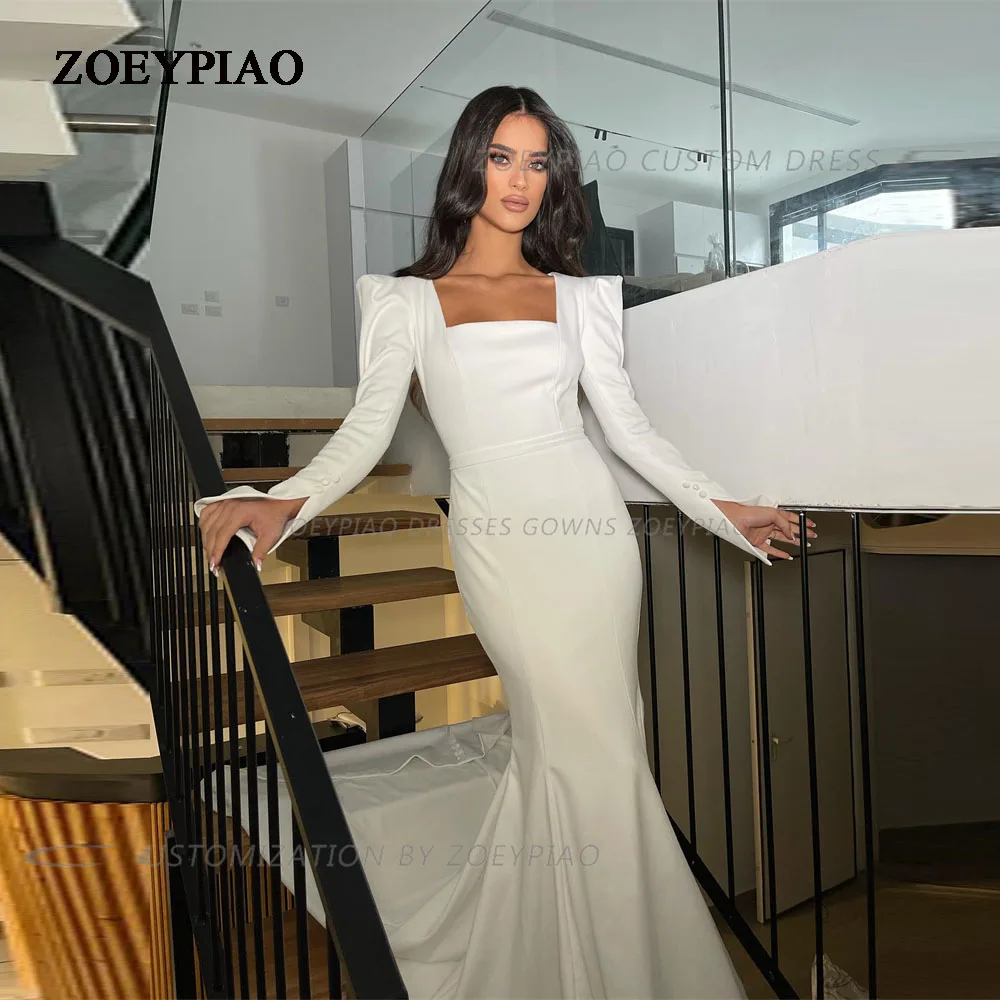 Elegant Soft Satin Long Wedding Dresses Classic Bridal Dress With Long Sleeve New Elegant Mermaid Vestidos De Novia Custom Size
Elegant Soft Satin Long Wedding Dresses Classic Bridal Dress With Long Sleeve New Elegant Mermaid Vestidos De Novia Custom Size
