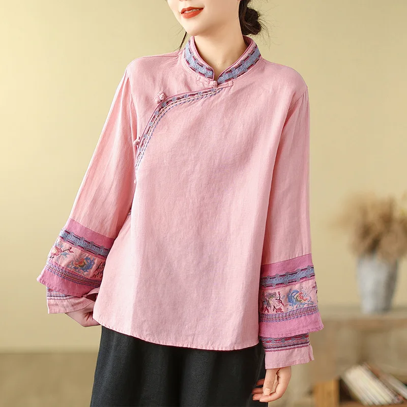 Embroidered Long-sleeved Button Cotton and Linen Top Women's Retro Zen Tea Clothes Traditional Chinese Top
Embroidered Long-sleeved Button Cotton and Linen Top Women's Retro Zen Tea Clothes Traditional Chinese Top