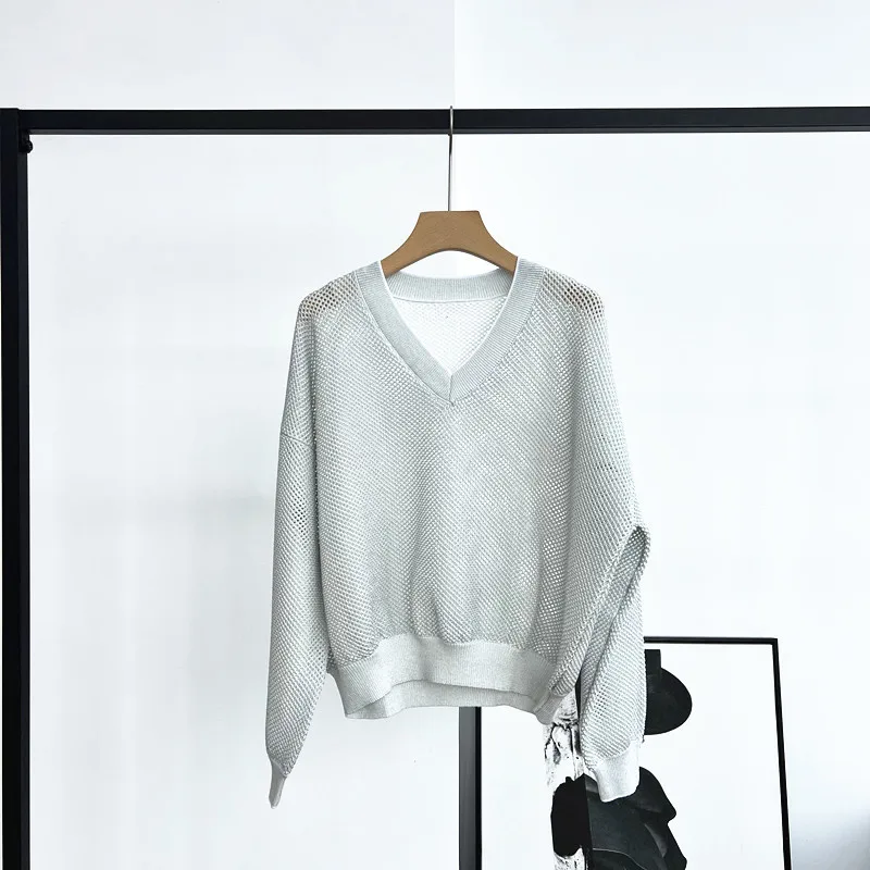 Sweater for Women 2024 New Spring Autumn Hollow Out Sequin Design V-neck Loose Casual Long Sleeve Thin Pullover
Sweater for Women 2024 New Spring Autumn Hollow Out Sequin Design V-neck Loose Casual Long Sleeve Thin Pullover
