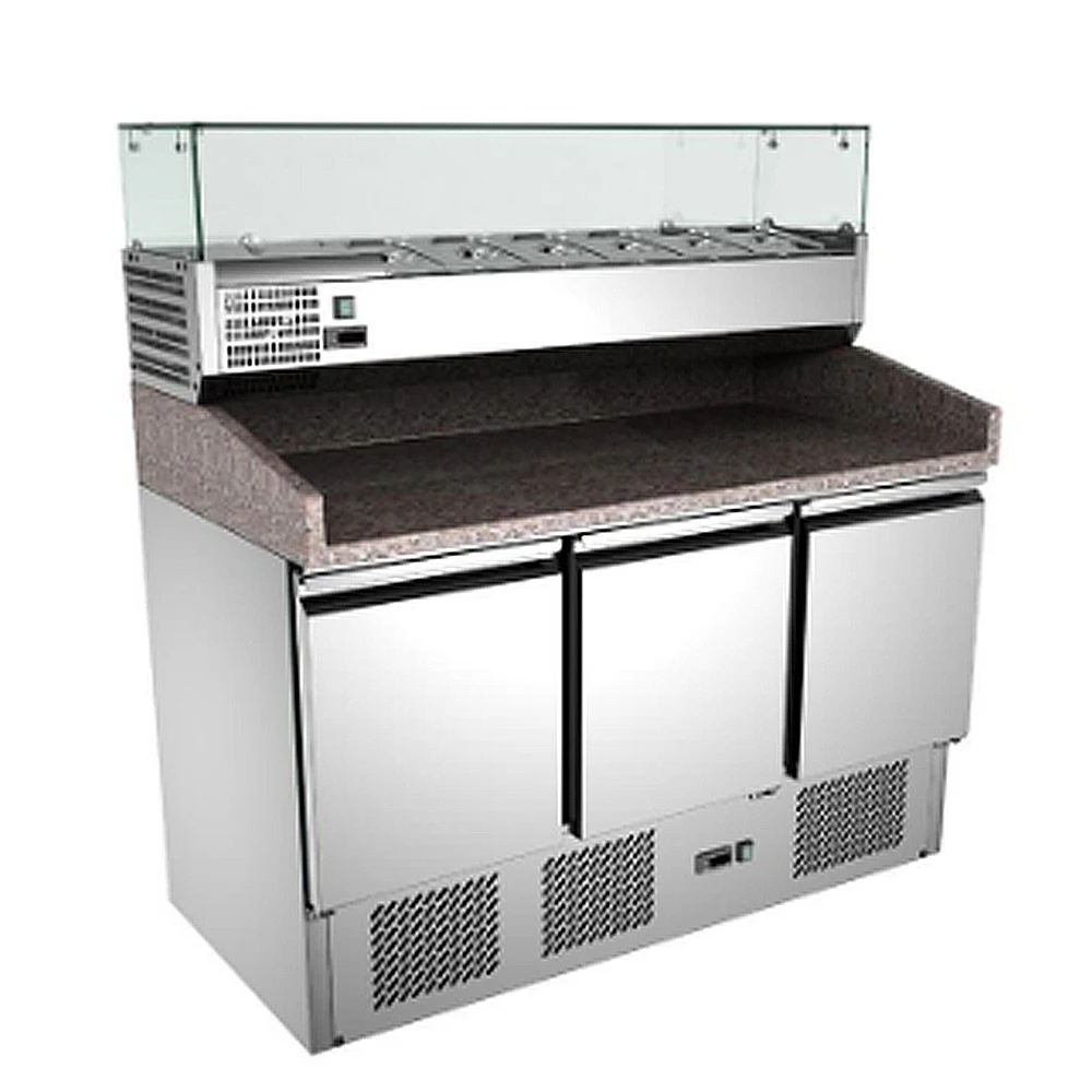 Commercial kitchen pizza salad prep table large capacity stainless steel easy cleaning refrigerator marble surface kitchen
Commercial kitchen pizza salad prep table large capacity stainless steel easy cleaning refrigerator marble surface kitchen