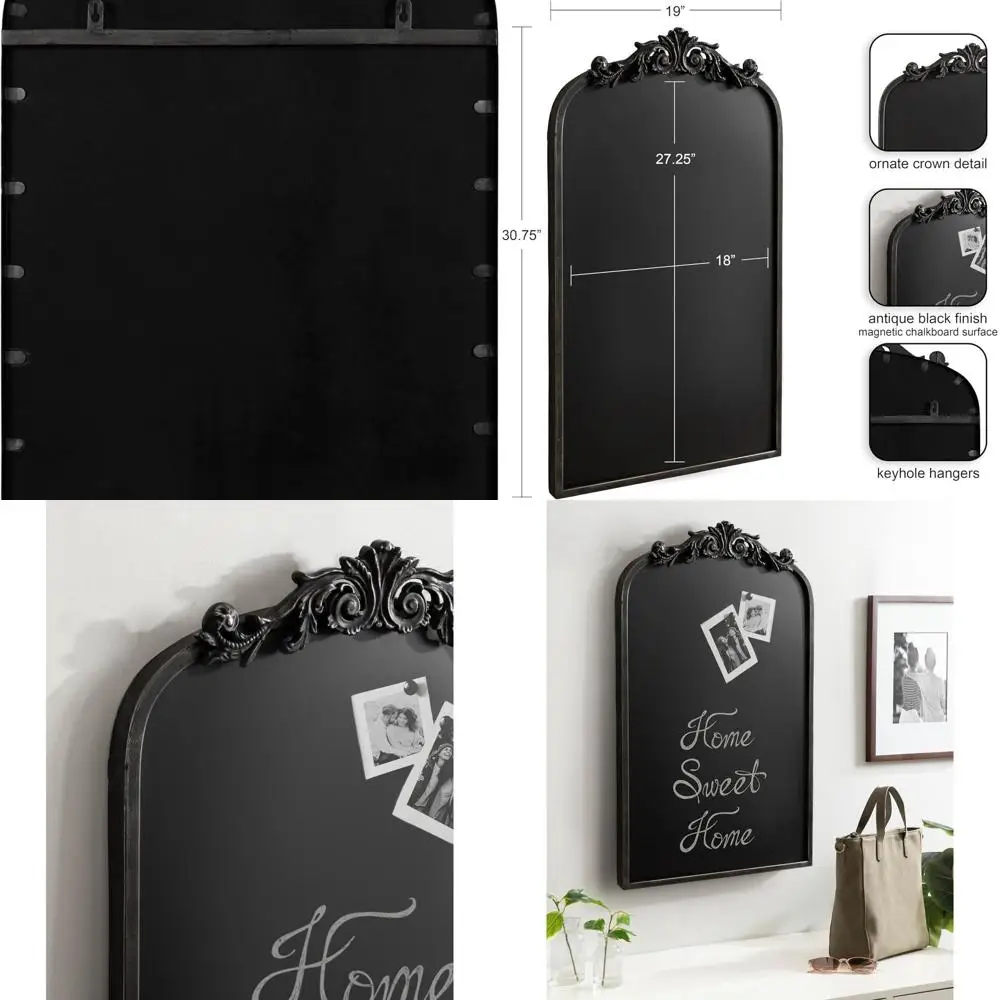 Vintage Arched Chalkboard, 19 x 31, Black Frame, Ornate Magnetic Board for Decorative Display and Organization
Vintage Arched Chalkboard, 19 x 31, Black Frame, Ornate Magnetic Board for Decorative Display and Organization