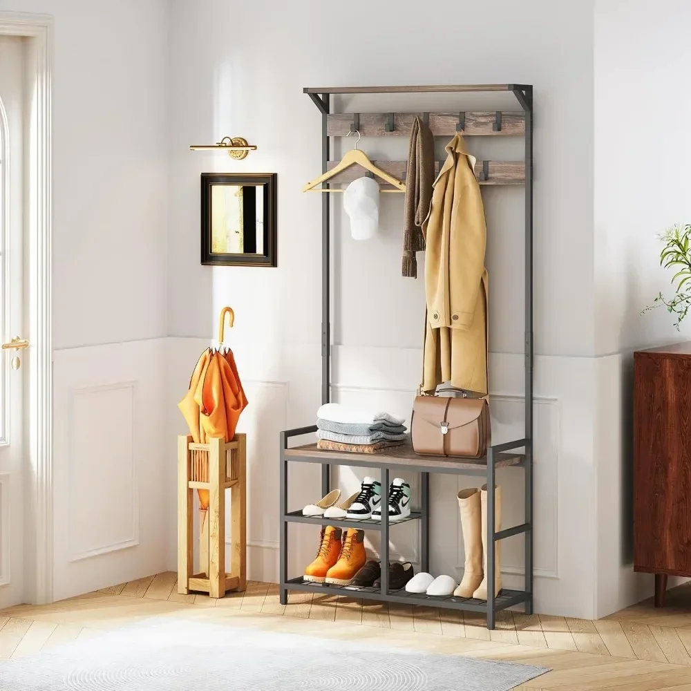 Coat Rack Shoe Bench,Hall Tree Entryway Bench with Storage,Wood Look Accent Furniture with Metal Frame, 3-in-1 Design Dark Brown
Coat Rack Shoe Bench,Hall Tree Entryway Bench with Storage,Wood Look Accent Furniture with Metal Frame, 3-in-1 Design Dark Brown