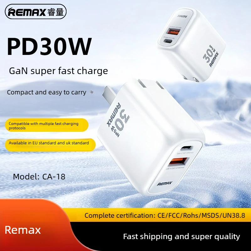 Зарядное устройство EU Remax Gallium Nitride для мобильных телефонов, складное, с быстрой зарядкой PD30W, адаптер с двумя портами USB + Type-C
Зарядное устройство EU Remax Gallium Nitride для мобильных телефонов, складное, с быстрой зарядкой PD30W, адаптер с двумя портами USB + Type-C