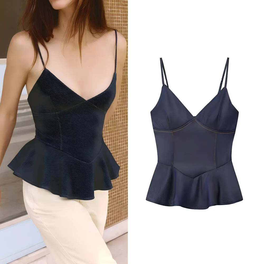 Women's new fashion ruffle hem design short diagonal suspender top retro sleeveless women's vest chic top
Women's new fashion ruffle hem design short diagonal suspender top retro sleeveless women's vest chic top